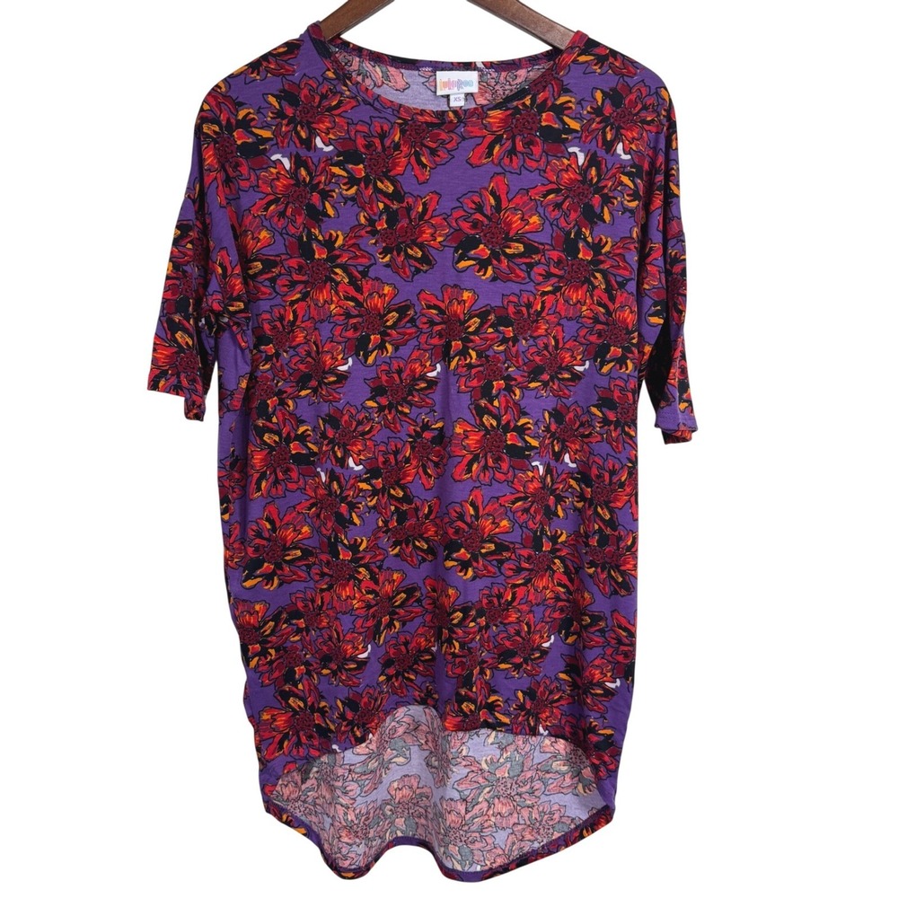 LuLaRoe Irma Tunic Top Womens XS Floral High Low Short Sleeve Oversized